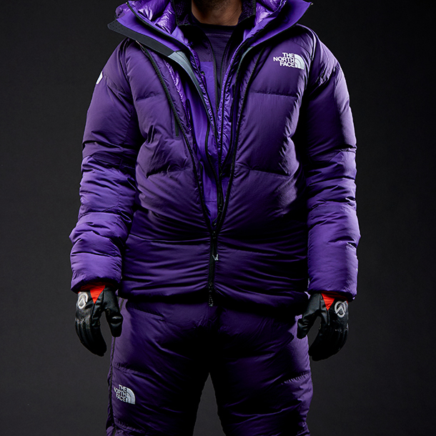 Man wearing purple technical apparel 